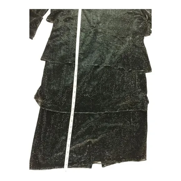 Patra Tiered Dress Womens‎ 16 Rhinestone Collar Black Silver Sparkle Long Sleeve - Picture 7 of 9